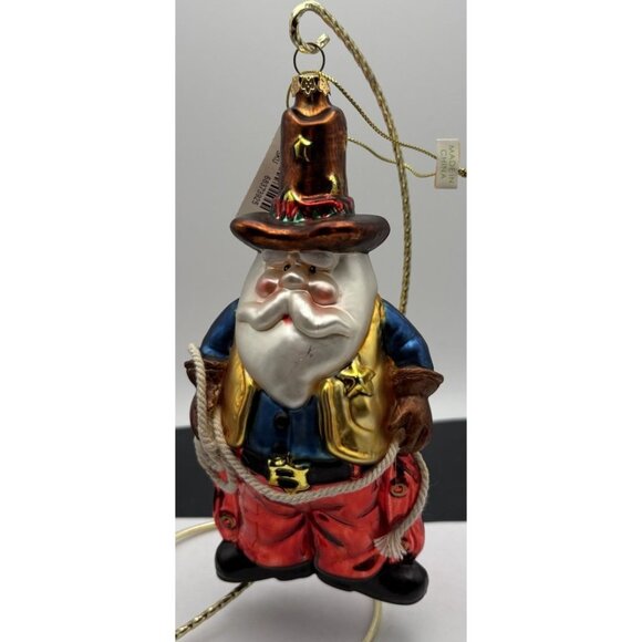 OLD WORLD BLOWN GLASS ORNAMENT WESTERN SANTA Cowboy - Picture 1 of 7
